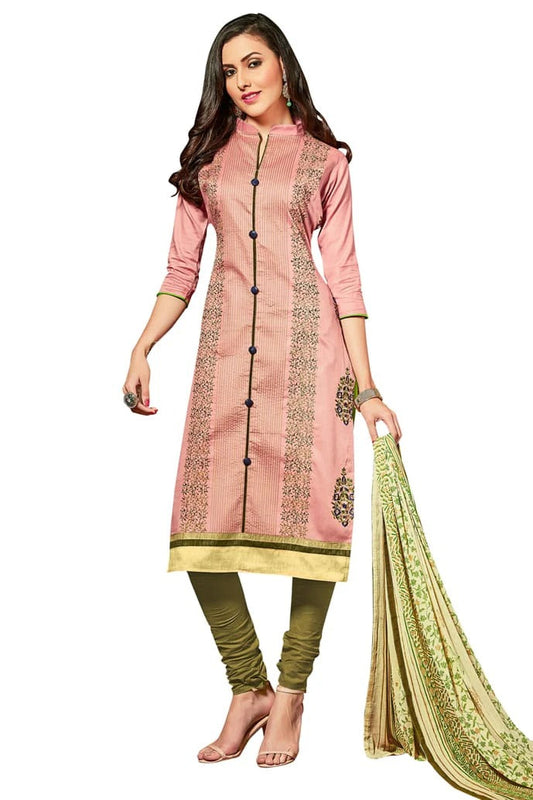 Peach Unstitched Glaze Cotton Churidar Suit NCUS11610221