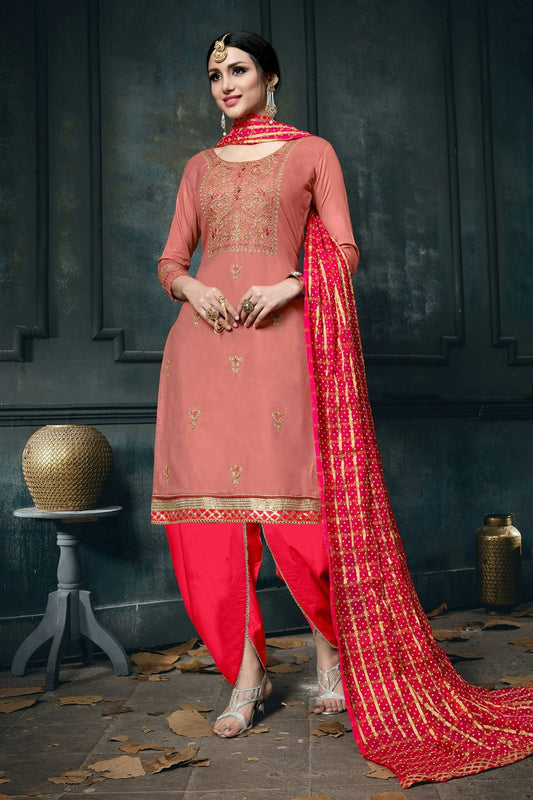 Peach Unstitched Jam Cotton Straight Suit NCUS11610185