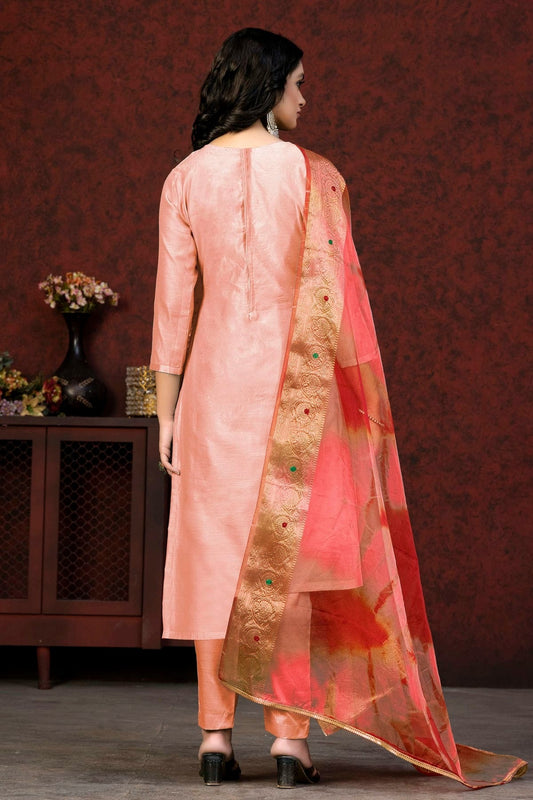 Peach Unstitched Modal Chanderi Straight Suit NCUS11610310