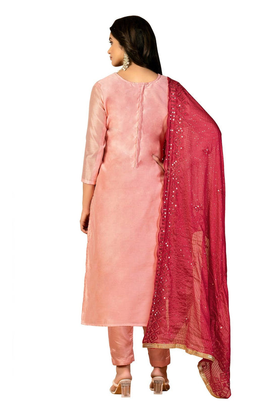 Peach Unstitched Modal Cotton Straight Suit NCUS11610326