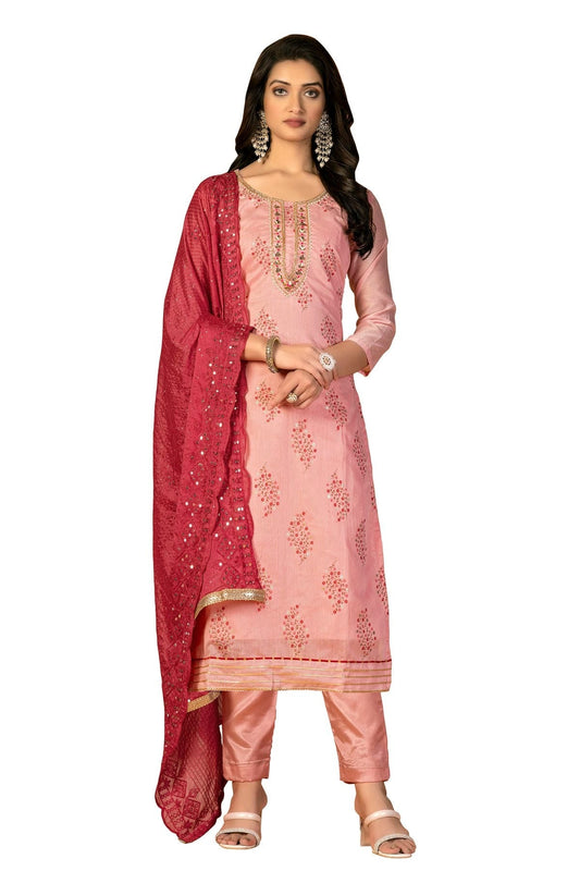 Peach Unstitched Modal Cotton Straight Suit NCUS11610326