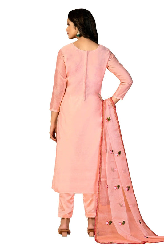 Peach Unstitched Modal Silk Straight Suit NCUS11610352