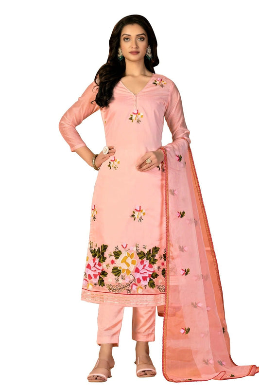 Peach Unstitched Modal Silk Straight Suit NCUS11610352