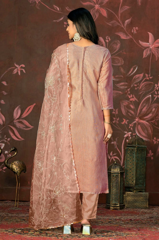Peach Unstitched Simmar Cotton Pant Style Suit NCUS11610135
