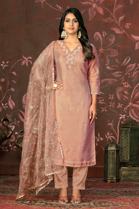 Peach Unstitched Simmar Cotton Pant Style Suit NCUS11610135