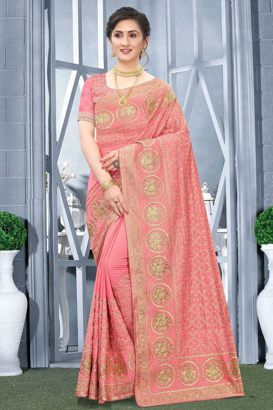 Peach Vichitra Bloming Silk Designer Saree NCSD10910215