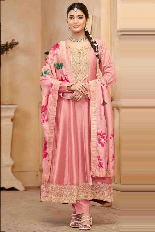 Peach Vichitra Silk Anarkali Suit NCSM11110890