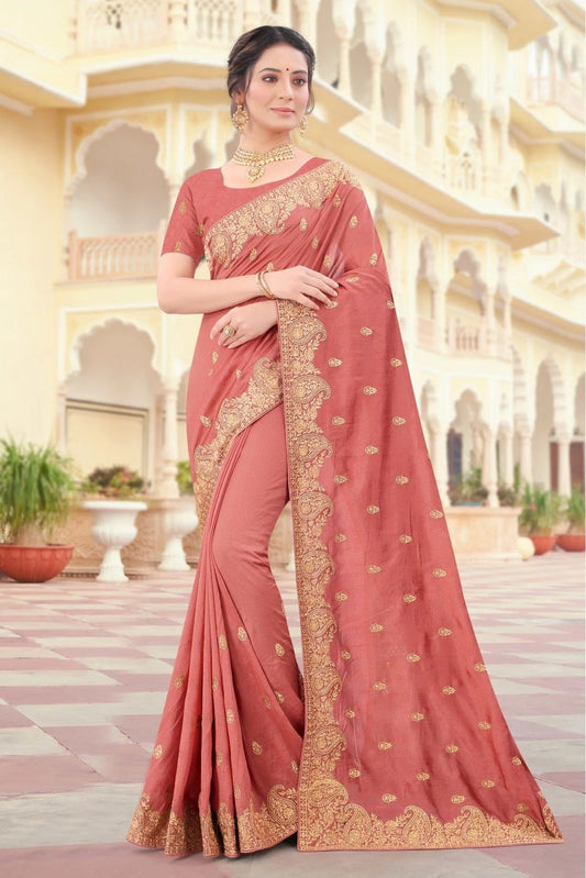 Peach Vichitra Silk Resham Saree NCSD10910684