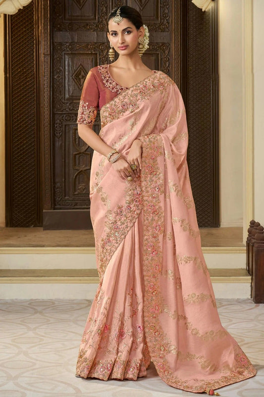 Peach Viscose Tissue Designer Saree NCSD11111731