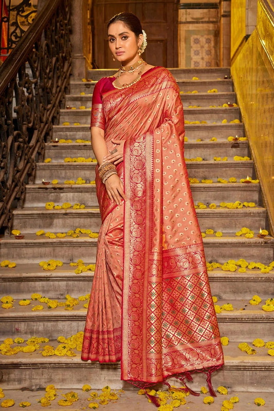 Peach Woven Banarasi Silk Saree NCSD11010534