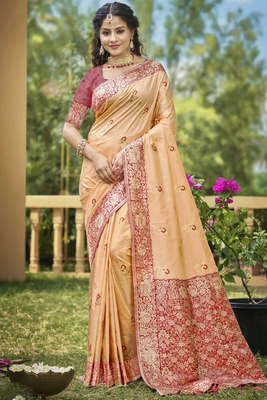 Peach Woven Banarasi Silk Traditional Saree NCSD11010193
