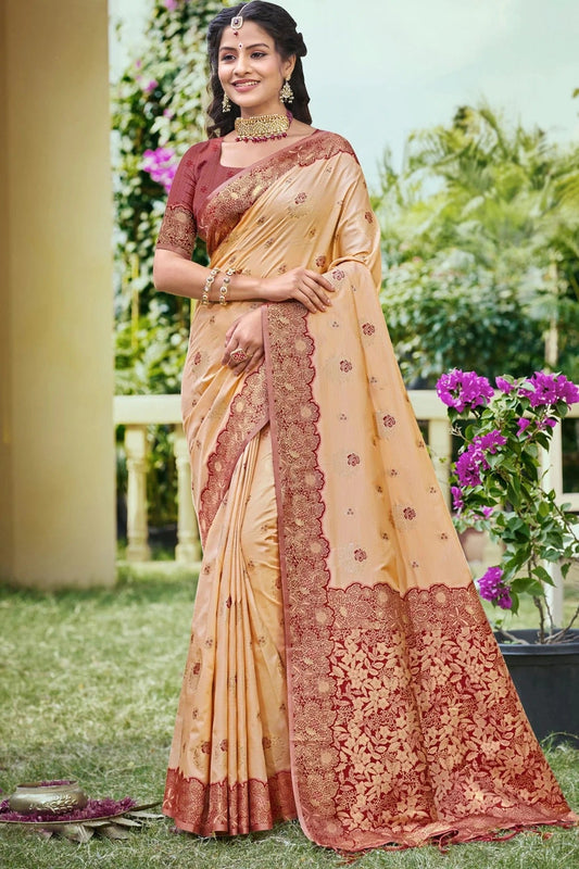 Peach Woven Banarasi Silk Traditional Saree NCSD11010195