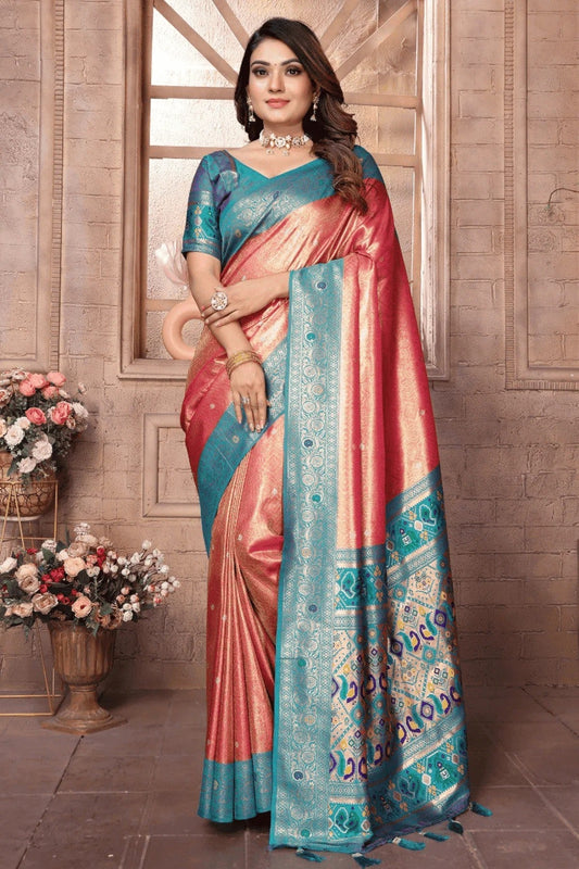 Peach Woven Pure Banarasi Tissue Silk Traditional Saree NCSD12510107