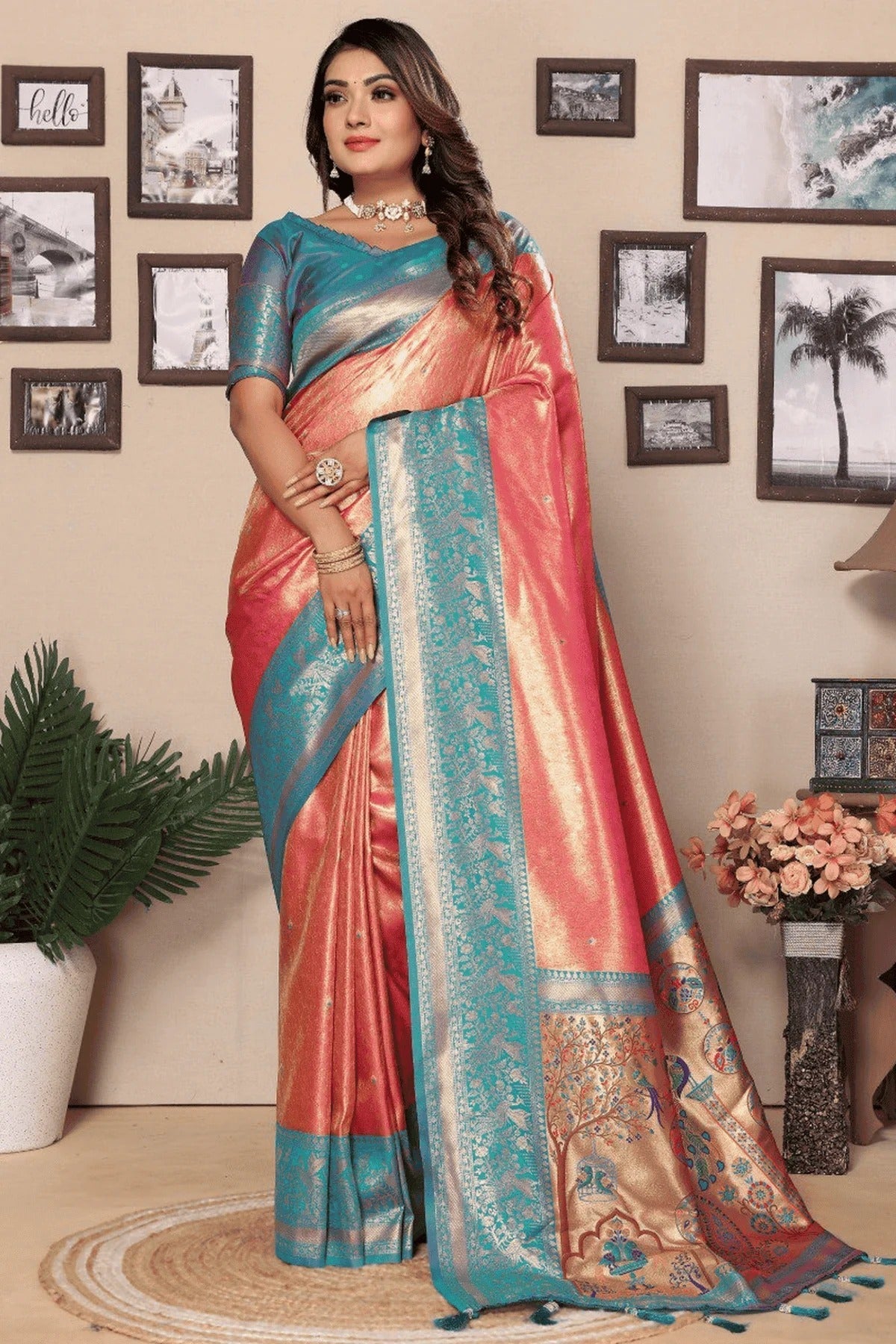 Peach Woven Pure Banarasi Tissue Silk Traditional Saree NCSD12510127