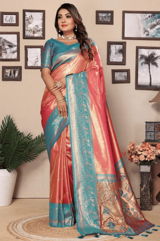 Peach Woven Pure Banarasi Tissue Silk Traditional Saree NCSD12510127
