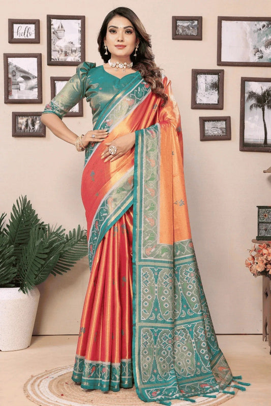 Peach Woven Pure Banarasi Tissue Silk Traditional Saree NCSD12510140
