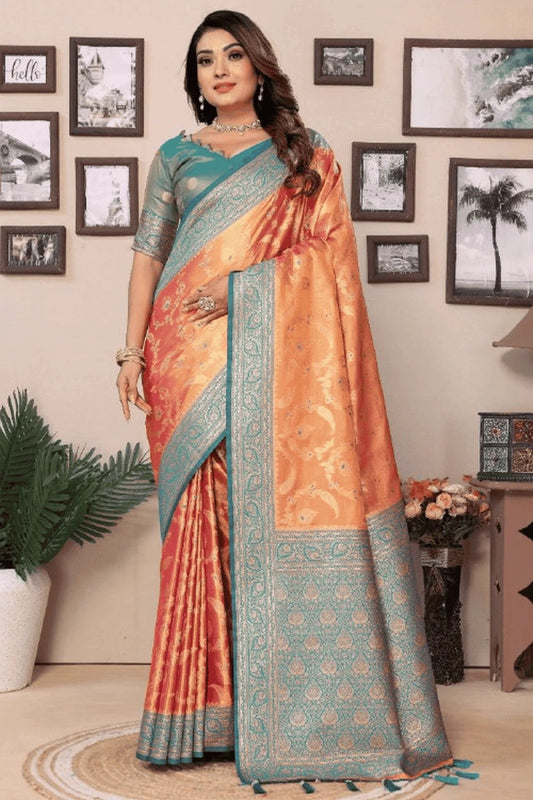 Peach Woven Pure Banarasi Tissue Silk Traditional Saree NCSD12510176