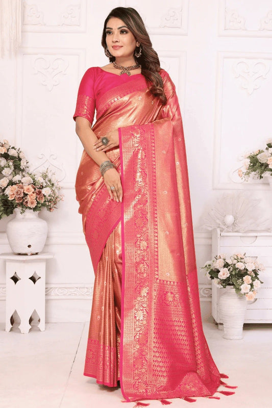 Peach Woven Pure Banarasi Tissue Silk Traditional Saree NCSD12510184