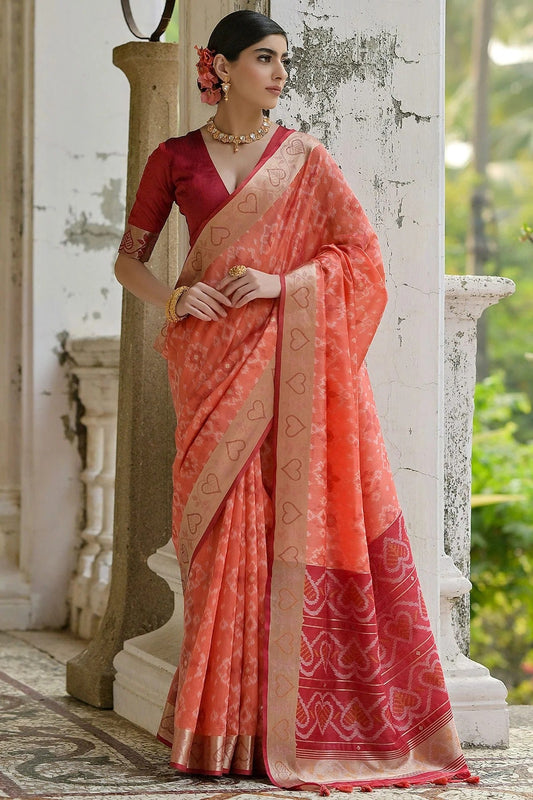 Peach Woven Raw Silk Saree NCSD12610149
