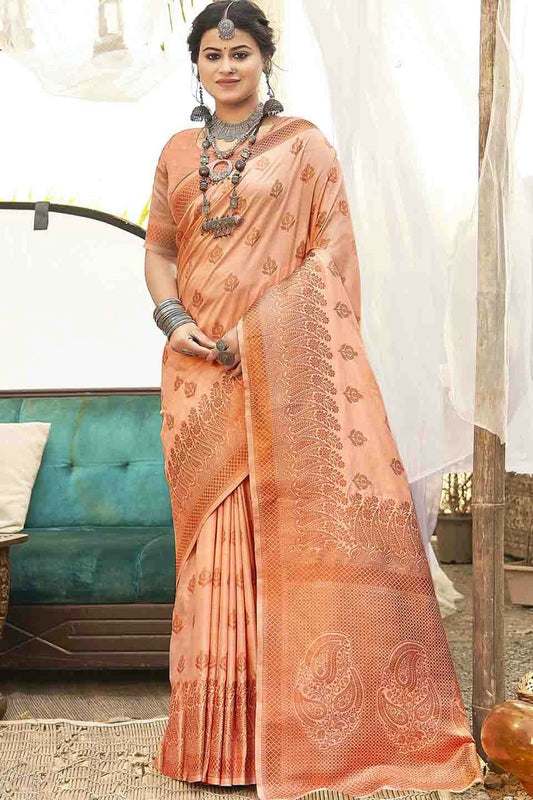 Peach Woven Silk Traditional Saree NCSD11010099