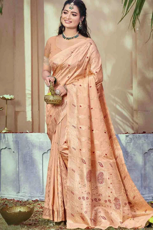 Peach Woven Silk Traditional Saree NCSD11010126