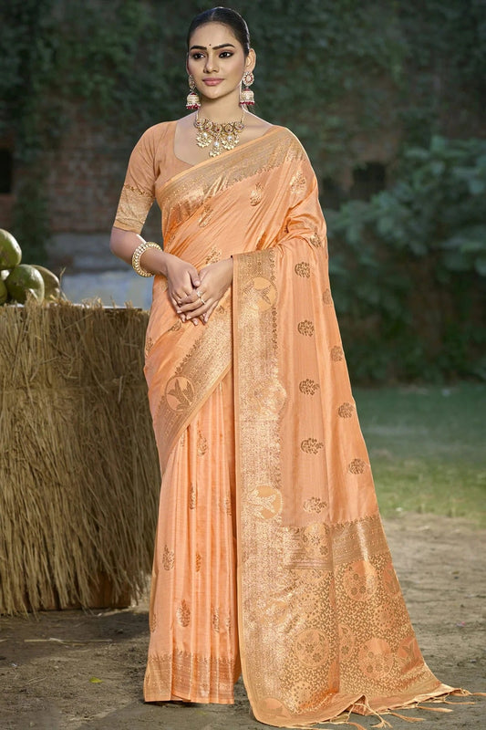 Peach Woven Silk Traditional Saree NCSD11010161