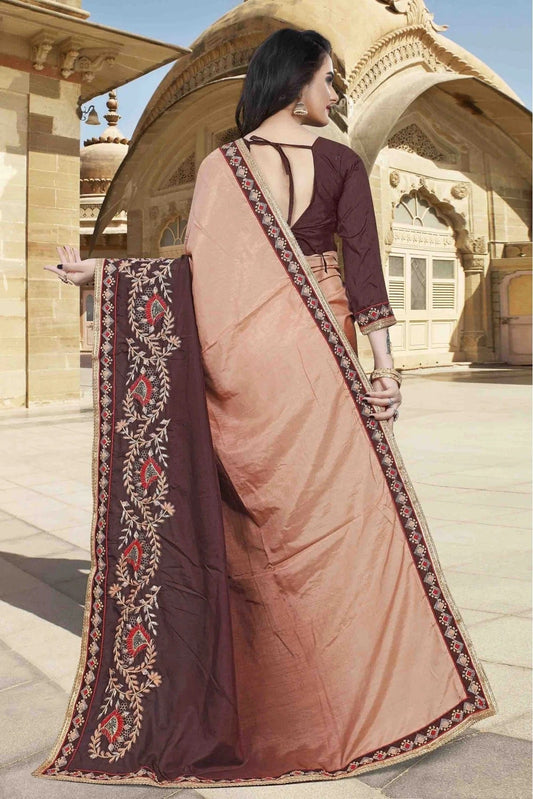 Peach and Brown Dola Silk Designer Saree NCSD11210664