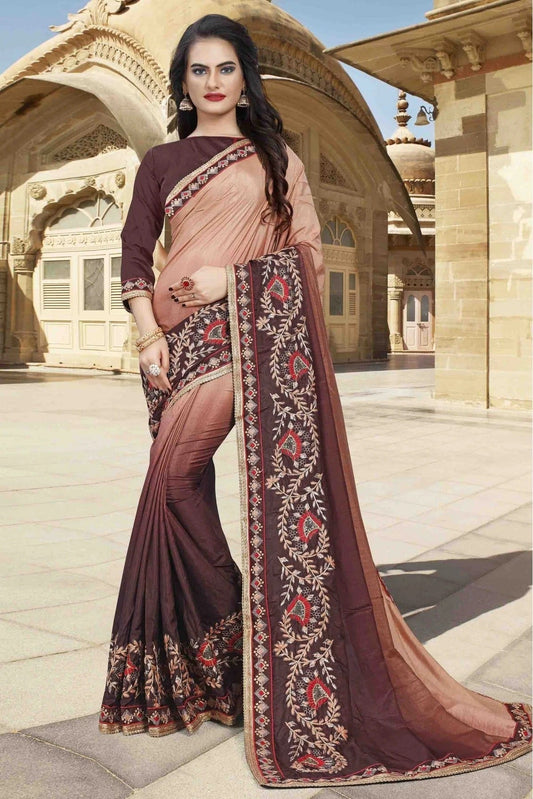 Peach and Brown Dola Silk Designer Saree NCSD11210664