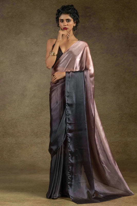 Peach and Coffee Fendi Satin Silk Ready To Wear Saree NCSD11210140