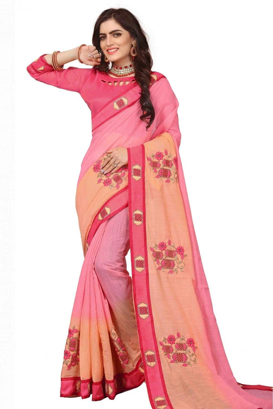 Peach and Pink Art Silk Embroidery Saree NCSD11210548