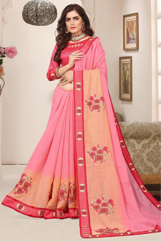 Peach and Pink Cotton Silk Designer Saree NCSD11210629