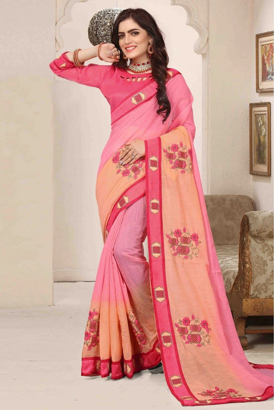 Peach and Pink Cotton Silk Designer Saree NCSD11210629