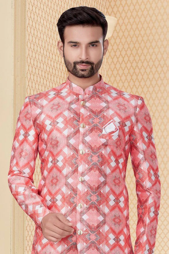Peach and Pink Jacquard Sherwani NCSH10410356