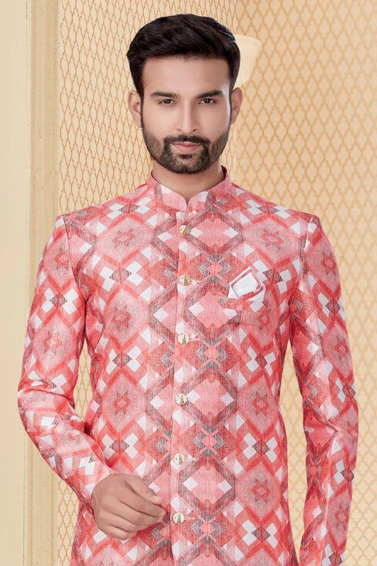 Peach and Pink Jacquard Sherwani NCSH10410356