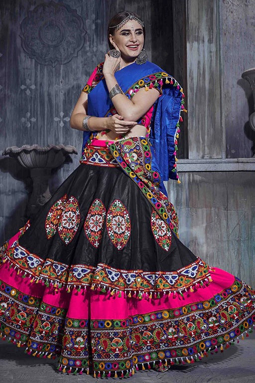 Pink And Black Art Silk Navratri Lehenga Choli NCLC12410109