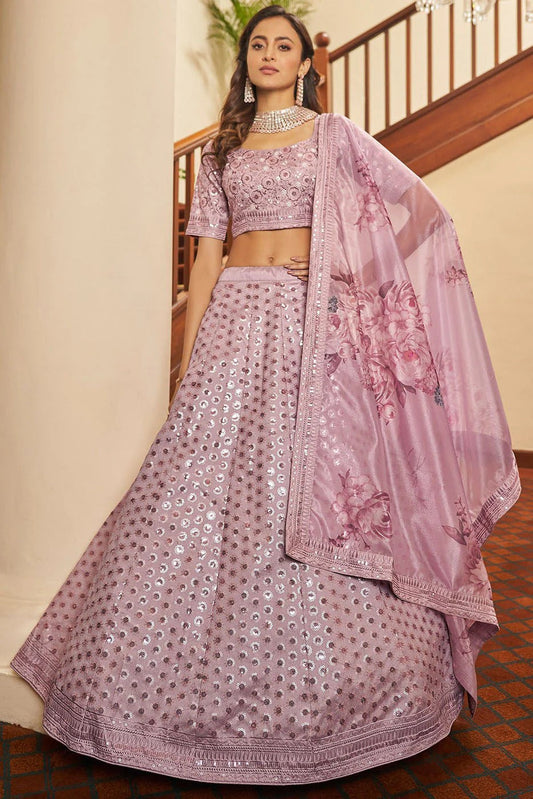 Pink Art Silk Embroidery Lehenga Choli NCLC11510149