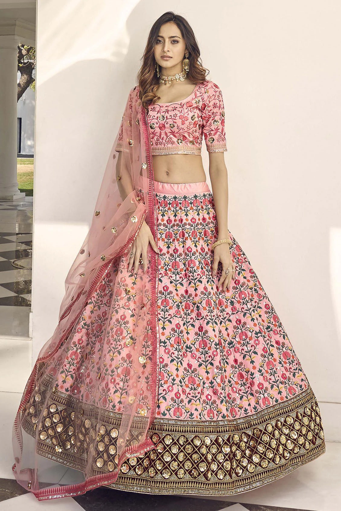 Pink Art Silk Embroidery Lehenga Choli NCLC11510156