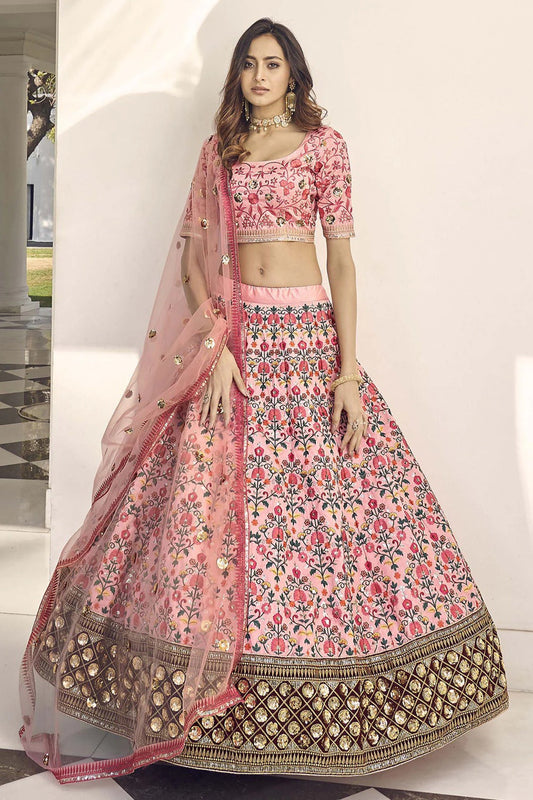 Pink Art Silk Embroidery Lehenga Choli NCLC11510156