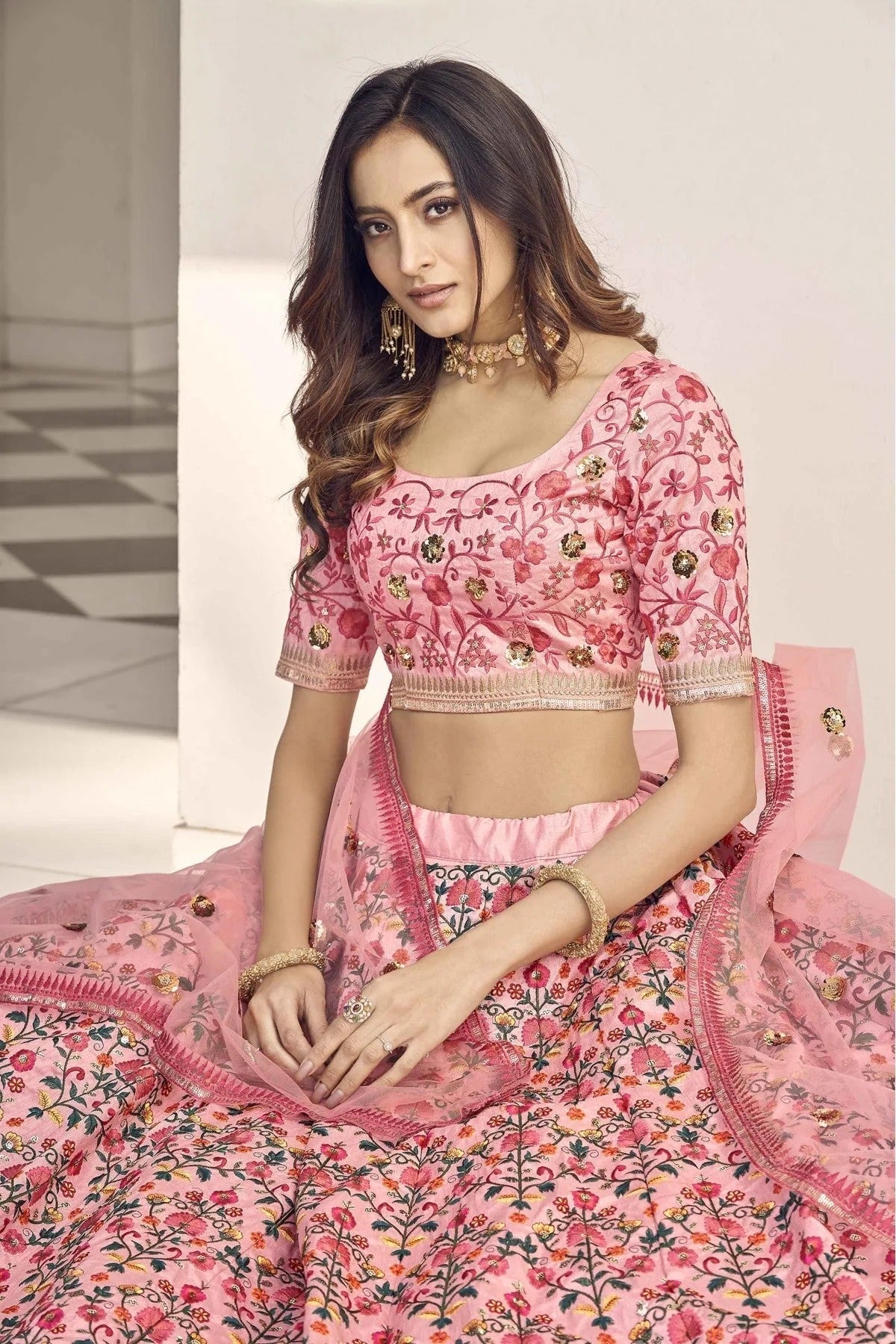 Pink Art Silk Embroidery Lehenga Choli NCLC11510156