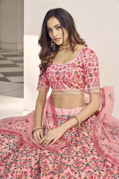 Pink Art Silk Embroidery Lehenga Choli NCLC11510156