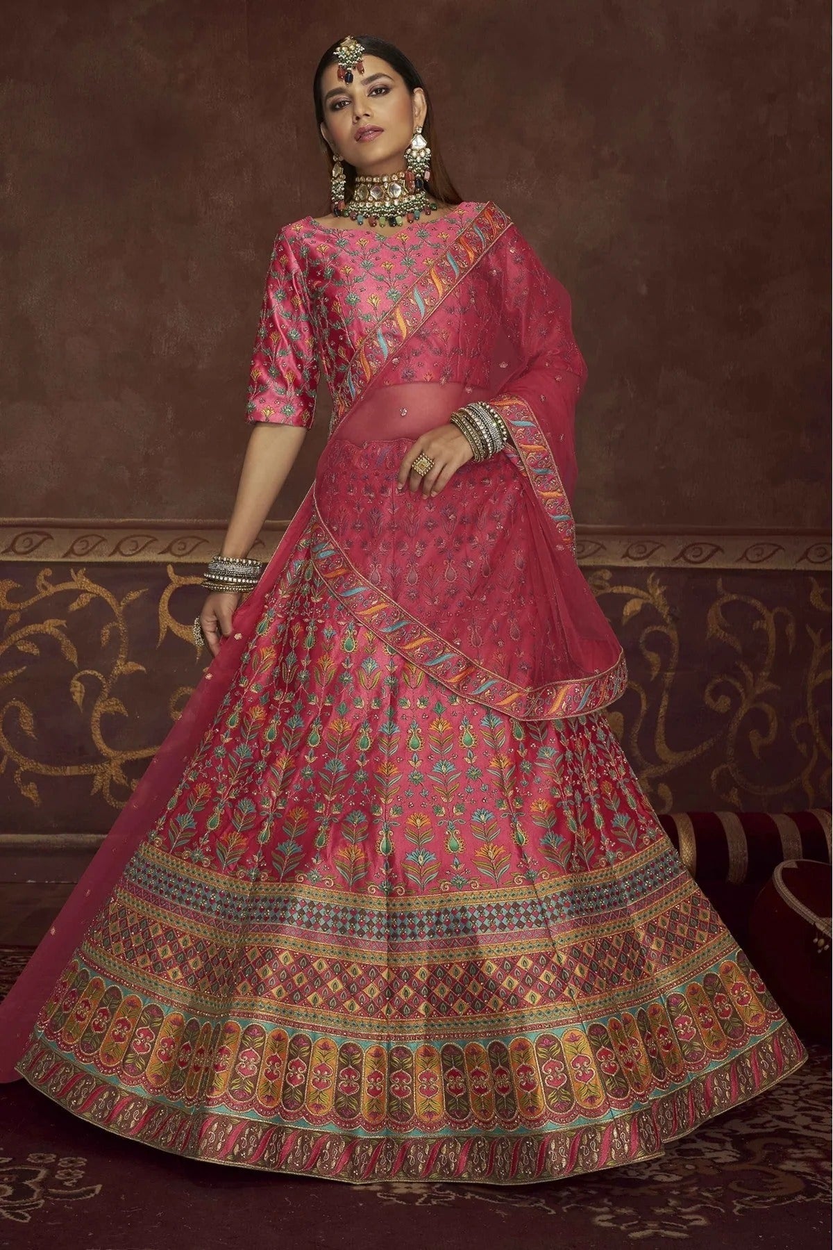 Pink Art Silk Embroidery Lehenga Choli NCLC11510160