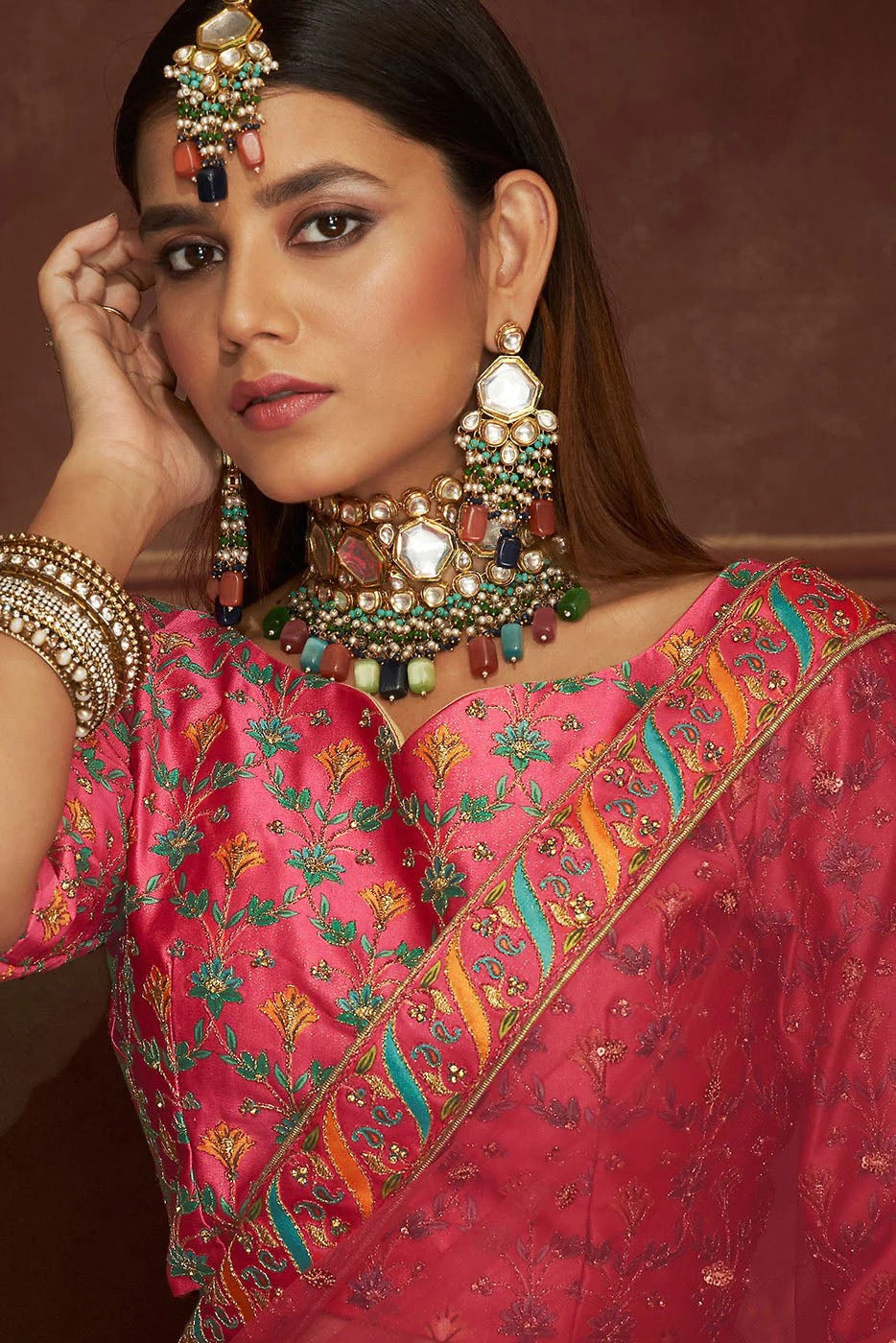 Pink Art Silk Embroidery Lehenga Choli NCLC11510160
