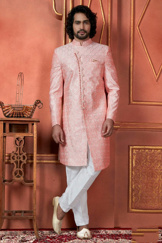 Pink Art Silk Indowestern Sherwan With Aligadhi Pant  NCSH12310275