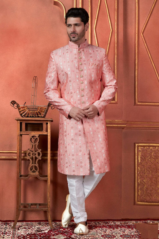 Pink Art Silk Indowestern Sherwan With Aligadhi Pant  NCSH12310279