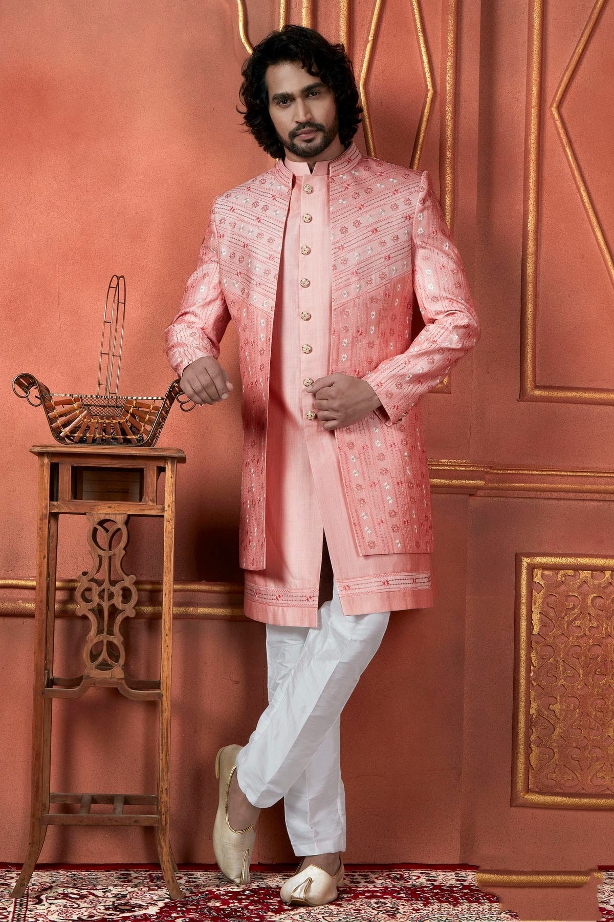 Pink Art Silk Indowestern Sherwan With Aligadhi Pant  NCSH12310281