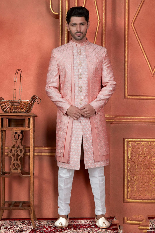 Pink Art Silk Indowestern Sherwan With Aligadhi Pant  NCSH12310288
