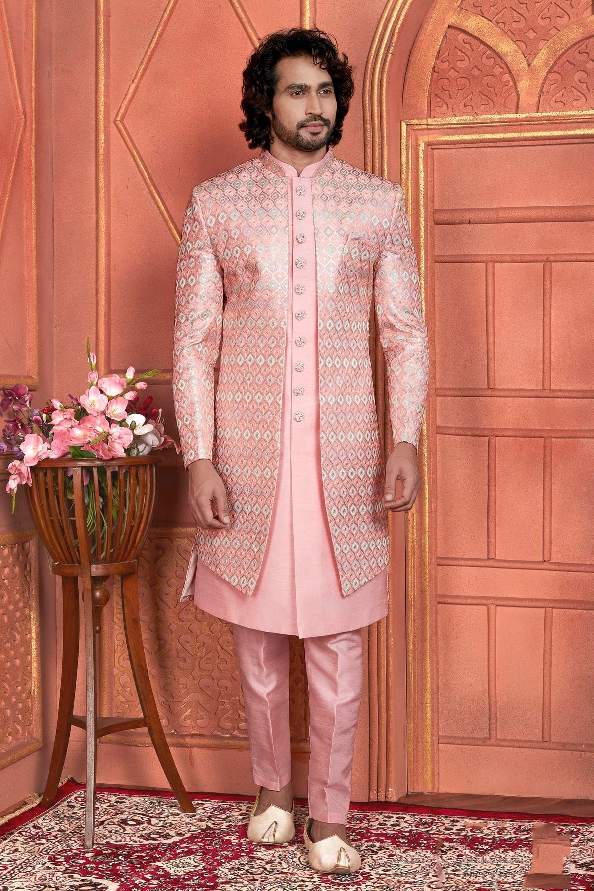 Pink Art Silk Indowestern Sherwan With Aligadhi Pant  NCSH12310368