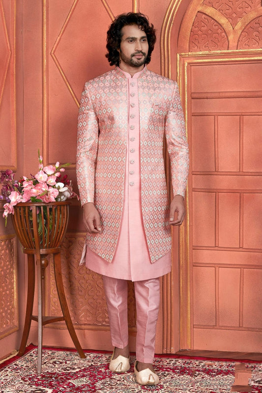 Pink Art Silk Indowestern Sherwan With Aligadhi Pant  NCSH12310368