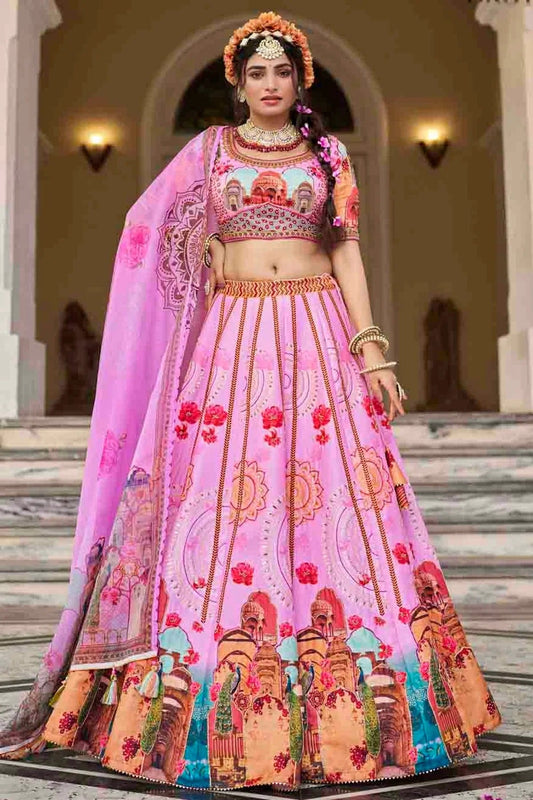 Pink Art Silk Printed and Hand Lehenga Choli NCLC10810109