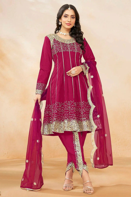 Pink Art Silk Semi Stitched Patiala Suit NCSM10510192